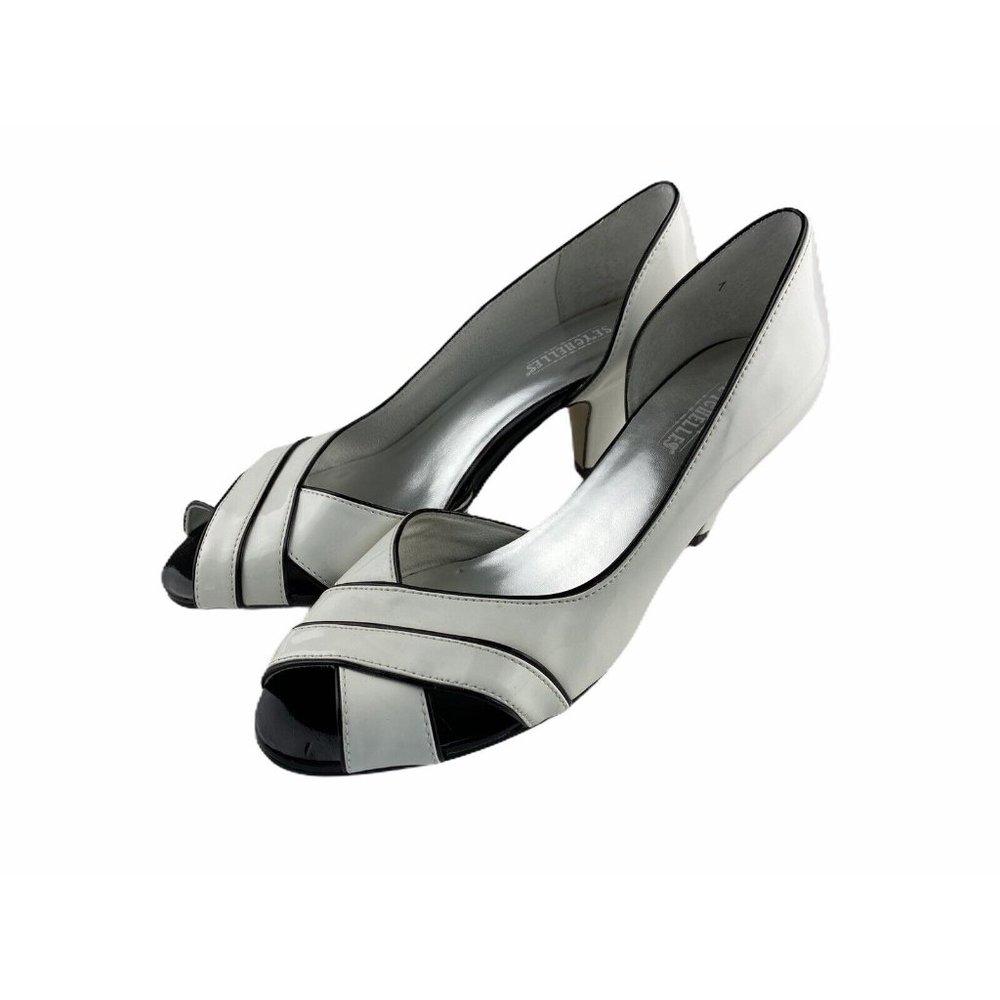 Seychelles White Black Patent Peep Toe Pumps Shoes Size 7